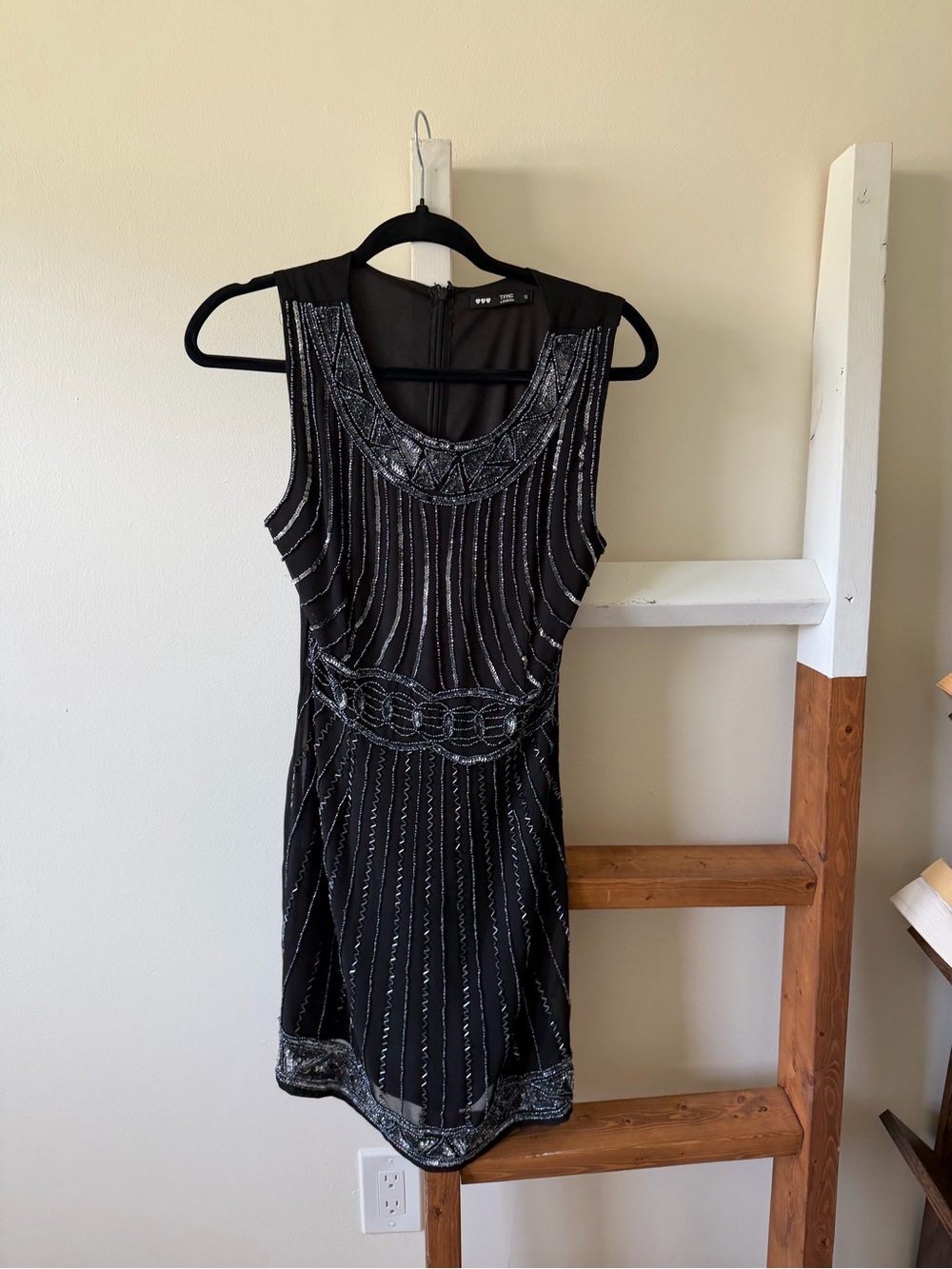 TFNC Black Beaded Sleeveless Mini Dress